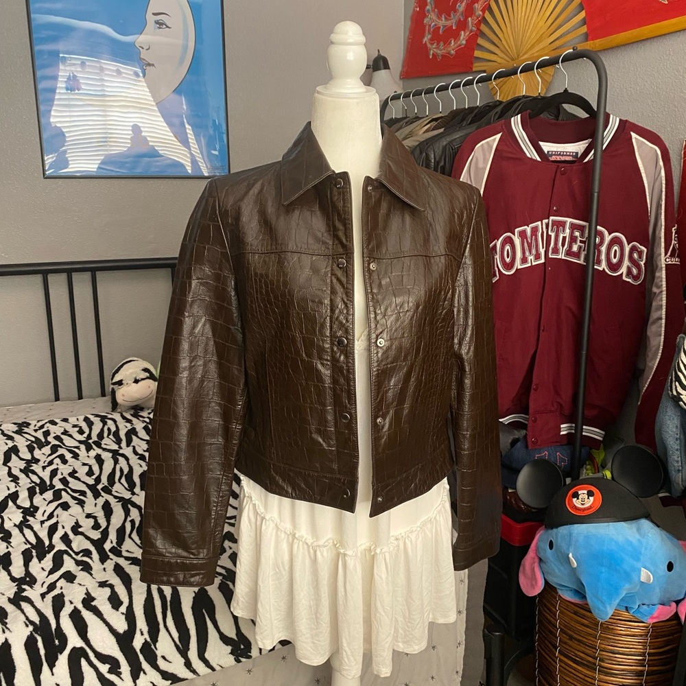 Nine West Croc-Embossed Leather Jacket